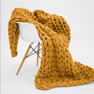 Chunky Knit Blanket,Chunky Knit Throw In Natural,Cosy Throw Blankets,Handmade Chunky Knit Blanket,Beautiful Home Decor Throw,for Bedroom,Living Room,Yoga Mat Rug ( Color : Yellow , Size : 200x200cm )