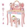 Costzon Kids Vanity Table & Chair Set, 2 in 1 Princess Makeup Dressing Table w/Detachable Top, Toddler Vanity w/Tri-fold Mirror, Drawers & Accessories, Vanity Set for Little Girls, Pink view 1