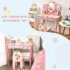 Costzon Kids Vanity Table & Chair Set, 2 in 1 Princess Makeup Dressing Table w/Detachable Top, Toddler Vanity w/Tri-fold Mirror, Drawers & Accessories, Vanity Set for Little Girls, Pink view 3