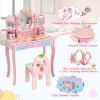Costzon Kids Vanity Table & Chair Set, 2 in 1 Princess Makeup Dressing Table w/Detachable Top, Toddler Vanity w/Tri-fold Mirror, Drawers & Accessories, Vanity Set for Little Girls, Pink view 4
