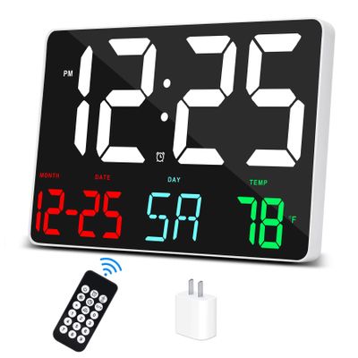 Amgico Digital Alarm Clock with Snooze, Temperature, Auto Dimming, 11.5" Large Display Calendar, Desk/Wall Clock for Bedroom, Living Room, Office, Home, Classroom, Kids, Elderly - Colorful