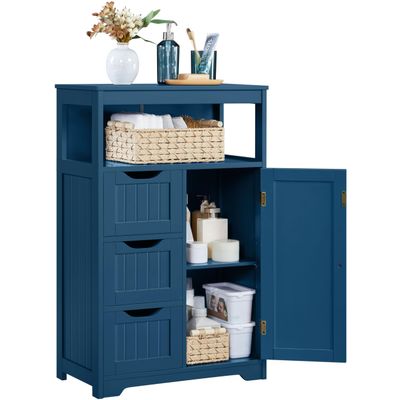 Yaheetech Bathroom Floor Cabinet, Free Standing Wooden Storage Organizer Multiple Tiers Storage Living Room Cabinet, Navy Blue