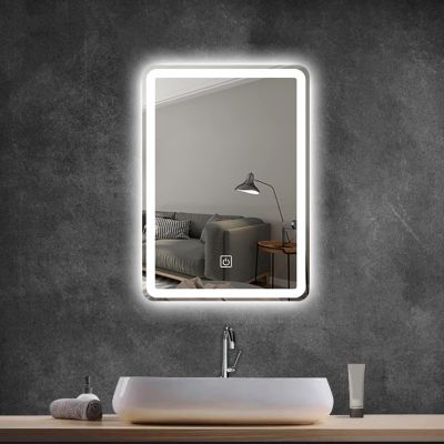 LIGUOYI Bathroom Rounded Corner Rectangle Mirror,Led Lighting Mirror,28"/32"/47" Backlit Makeup Mirror with Touch Dimmer Switch 3000-6000K,Decorative Wall Mounted Mirror,Adjustable Brightness