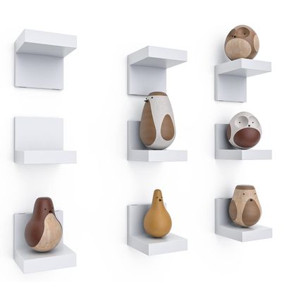9-Pack Floating Shelves by RicherHouse, Plastic Display Ledges for Tiny Decor, Small Wall Shelf with 2 Types of Installation - White 4 inch D x 3.3 inch W x 3 inch H