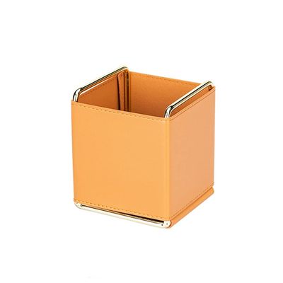 Remote Control Holder,Valet Tray Leather,Remote Caddy Desktop Organizer for Tv Remote DVD Controllers Vanity Trays for Dresser Tops Decorative Tray for Home Office Travel (Color : Orange)