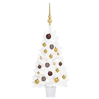 vidaXL Artificial Pre-lit Christmas Tree 35.4 White LED Lights & Ball Set Included Durable PE Material Pot Included