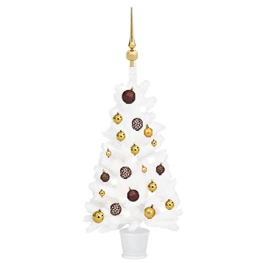 vidaXL Artificial Pre-lit Christmas Tree 35.4 White LED Lights & Ball Set Included Durable PE Material Pot Included