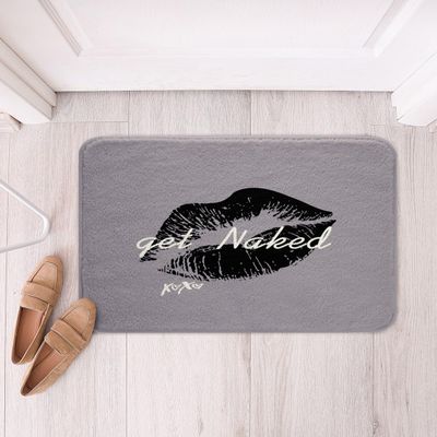 Get Naked Bath Mat Funny Quotes Kiss Rug Sexy Feminine Lips Shower Curtain Set Funny Bathroom Decor Signs Grey White Bathroom Rugs Cute Fun Bath Mat for Tub Shower Room Bedroom Living Room 16"x24"