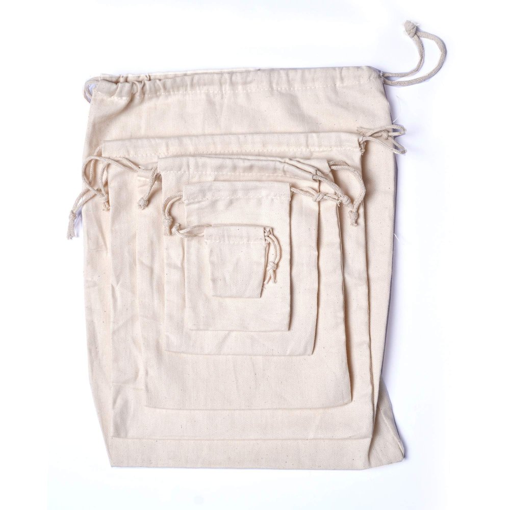 10"x12" COTTON CANVAS DOUBLE DRAWSTRING MUSLIN BAGS (Natural Color)-12 count pack