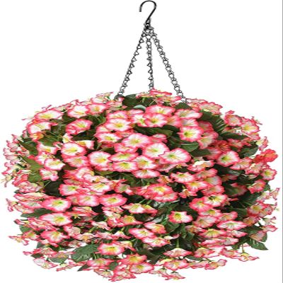 Artificial Flowers Basket Hanging Fake Plant Silk Orchid Faux Outdoor Garden Yard Pouch Patio Indoor Home Christmas Decoration 2