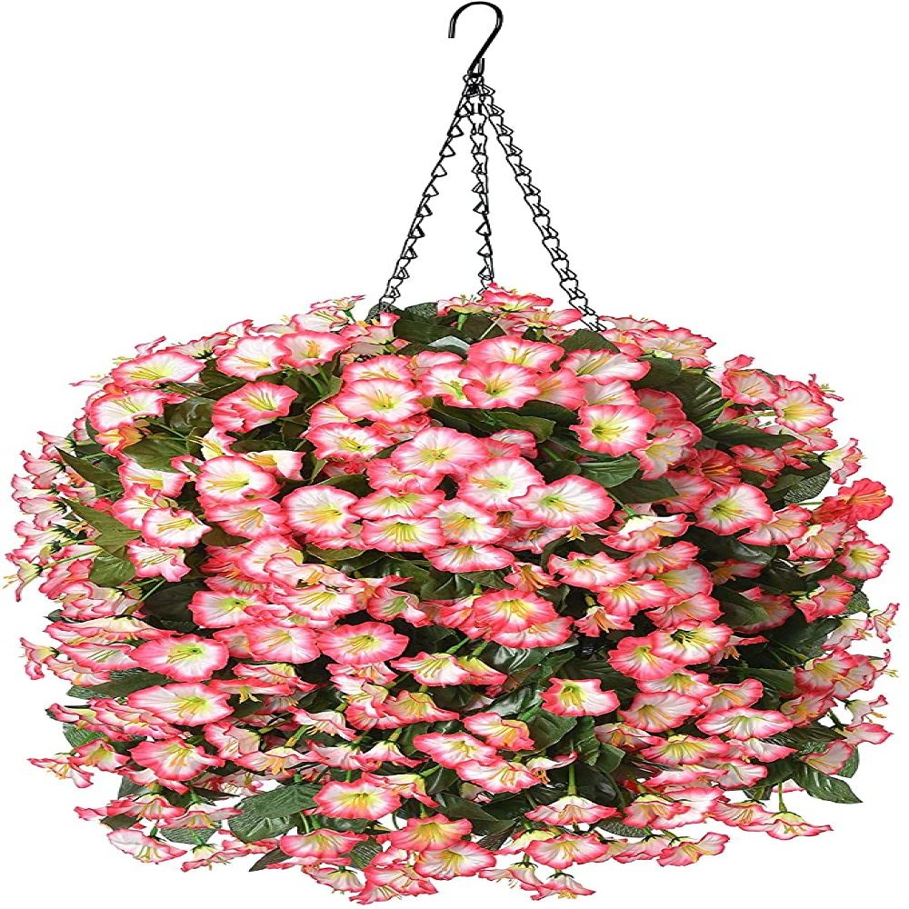 Artificial Flowers Basket Hanging Fake Plant Silk Orchid Faux Outdoor Garden Yard Pouch Patio Indoor Home Christmas Decoration 2