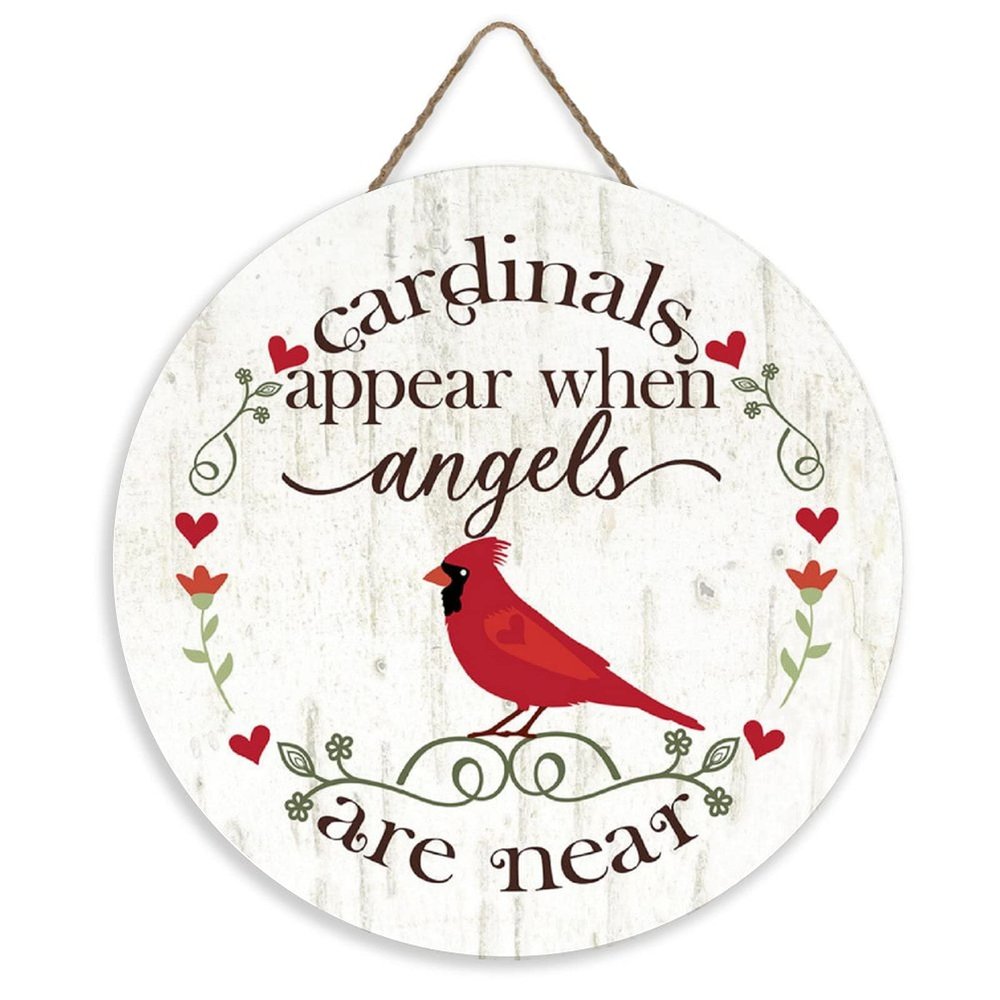 ArogGeld Cardinals Appear When Angels are Near Circle Wood Sign First Christmas Wooden Sign Christmas Wood Hanging Sign Wall Art Home Decoration for Front Door Garden Porch Bedroom