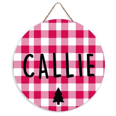 ArogGeld Merry Christmas Circle Wood Sign Red Buffalo Plaid Tree Wooden Sign Christmas Wood Hanging Sign Wall Art Home Decoration for Front Door Garden Porch Bedroom