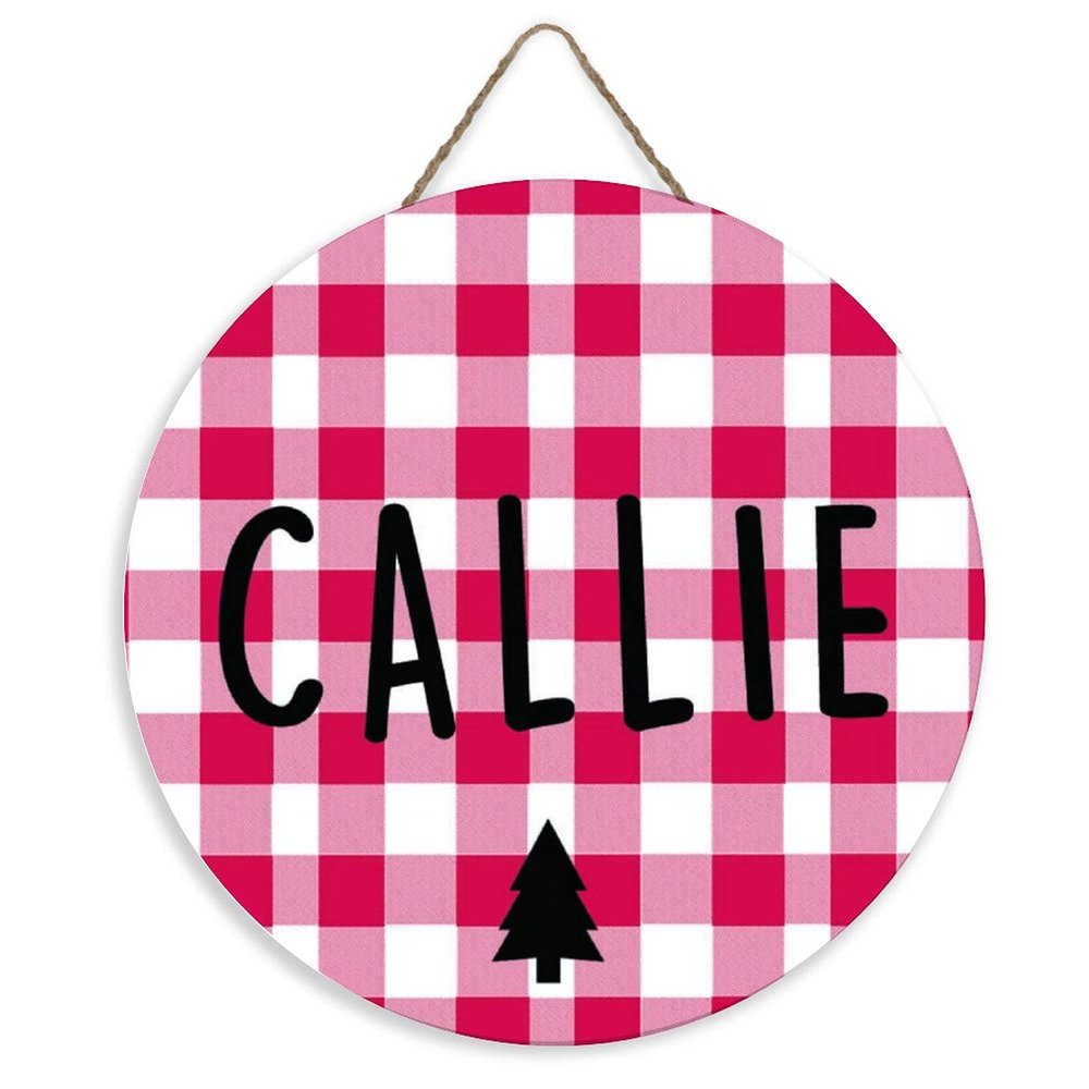 ArogGeld Merry Christmas Circle Wood Sign Red Buffalo Plaid Tree Wooden Sign Christmas Wood Hanging Sign Wall Art Home Decoration for Front Door Garden Porch Bedroom
