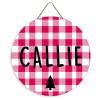 ArogGeld Merry Christmas Circle Wood Sign Red Buffalo Plaid Tree Wooden Sign Christmas Wood Hanging Sign Wall Art Home Decoration for Front Door Garden Porch Bedroom view 1