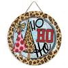 ArogGeld Ho Ho Ho Christmas Circle Wood Sign Leopard Pink and Red Wooden Sign Christmas Wood Hanging Sign Wall Art Home Decoration for Front Door Garden Porch Bedroom view 1