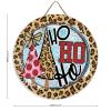 ArogGeld Ho Ho Ho Christmas Circle Wood Sign Leopard Pink and Red Wooden Sign Christmas Wood Hanging Sign Wall Art Home Decoration for Front Door Garden Porch Bedroom view 2