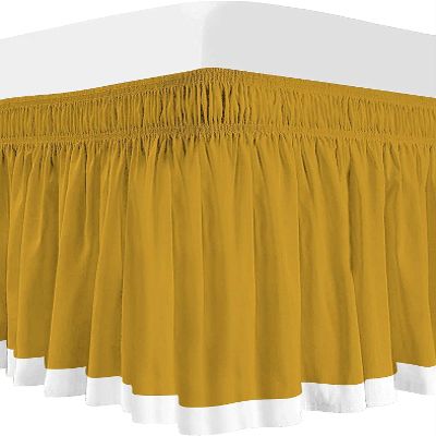 100% Egyptian Cotton, 800 Thread Count, Gold/White Split Corner Two Tone Wrap Around Dorm Room Bed Skirt with Three Side Coverage in Twin XL Size (39" x 80"+ 52")