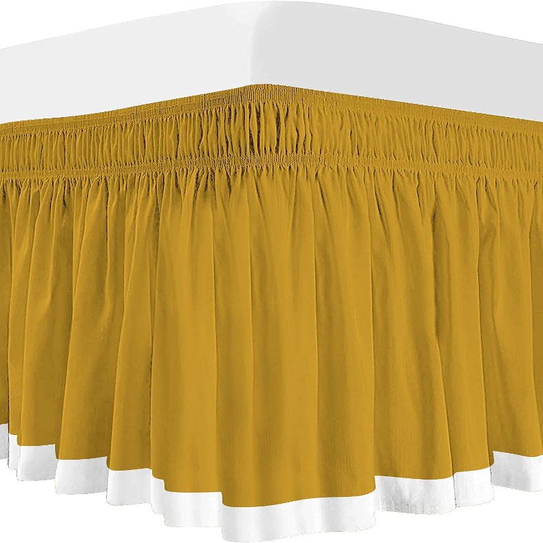100% Egyptian Cotton, 800 Thread Count, Gold/White Split Corner Two Tone Wrap Around Dorm Room Bed Skirt with Three Side Coverage in Twin XL Size (39" x 80"+ 52")