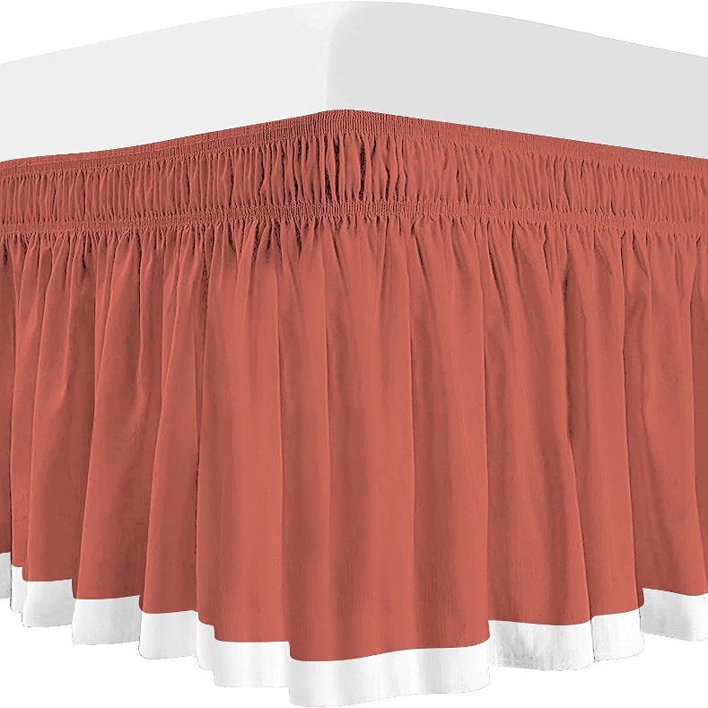 100% Egyptian Cotton, 800 Thread Count, Brick Red/White Split Corner Two Tone Wrap Around Dorm Room Bed Skirt with Three Side Coverage in Twin XL Size (39" x 80"+ 48")