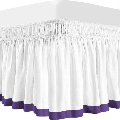 100% Egyptian Cotton, 800 Thread Count, White/Purple Split Corner Two Tone Wrap Around Dorm Room Bed Skirt with Three Side Coverage in Full Size (54" x 80"+ 32")