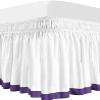 100% Egyptian Cotton, 800 Thread Count, White/Purple Split Corner Two Tone Wrap Around Dorm Room Bed Skirt with Three Side Coverage in Full Size (54" x 80"+ 32") view 1