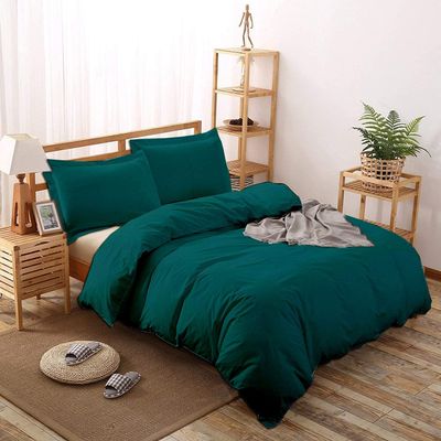 100% Cotton 4 Piece Button Closure Duvet Set 12" Deep Pocket, 800 Thread Count Cooling Comforter Cover Set, Soft Sateen Weave Twin Size Teal Duvet Cover Set