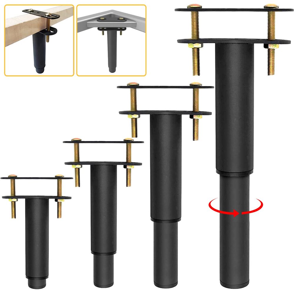 ironwork 4Pcs Metal Adjustable Height Center Support Leg for Bed Frame,Bed and Sofa Furniture Cabinet Foot Legs Feet Support Heavy Duty,Platform Bed Frame Replacement Legs(5.1"-9.6")