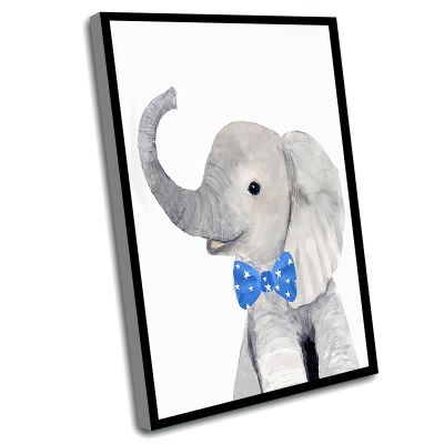Small Bathroom Wall Decor,Baby Bathroom Decoration,Blue Bow Tie Baby Elephant,Animal Paintings,Baby Shower,Nursery Wall Decor,Kids Art Print,Baby Shower Decor,Nursery Prints,12x16 Inch Framed Wall Art