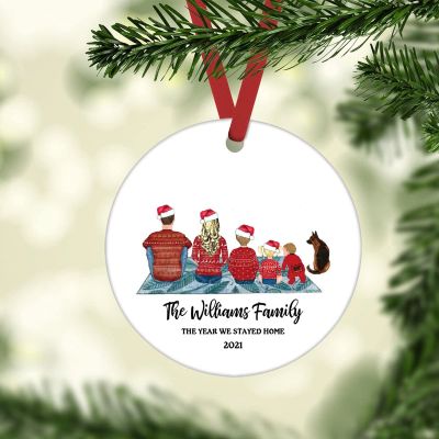 ArogGeld Christmas Ornament Family The Year We Stayed Home Ornament Couple Three Child Dog Christmas Ornament Pet Gifts Custom Christmas Tree Hanging Ornaments Decor Xmas Ornaments