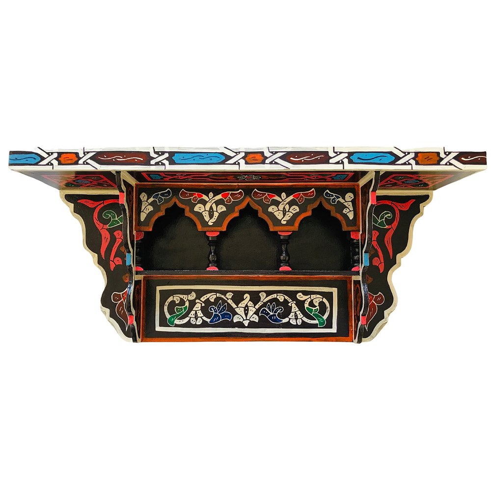 HibArt Moroccan Wooden Floating Shelves - Hand painted Zouak Style Arabic Hanging Wall Shelf (X-Large, Black)