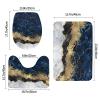 Abstract Blue White Texture Marble 3 Piece Bath Mat Set Golden Powder Navy Ocean Waves Marble Bathroom Rug Non Slip Shower Rugs Extra Soft Floor Mats Toilet Contour Mat Lid Cover view 3