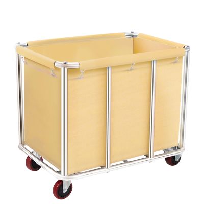 Commercial Laundry Cart with Wheels, 11.35 Bushel Large Laundry Tumbler with Removable Waterproof Canvas Lined Basket, Heavy Duty Stainless Steel Laundry Basket for Hotels and Hospitals