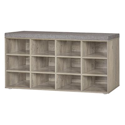 DINZI LVJ Shoe Bench, 12 Cubbies Shoe Organizer for Entryway, Storage Bench with Cushion, Cubby Shoe Rack with Adjustable Shelves for Living Room, Bedroom, Mudroom, Hallway, Gray Wash