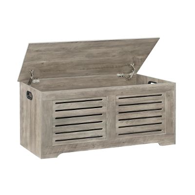DINZI LVJ Storage Chest, Flip-Top Wooden Toy Box with 2 Safety Hinges, Entryway Shoe Storage Bench, Good Ventilation, Storage Trunk for Living Room, Bedroom, Easy Assembly, Gray Wash