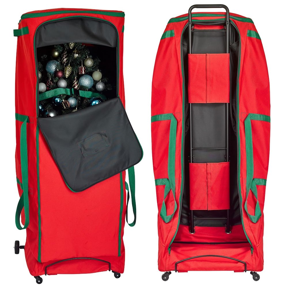HOLDN STORAGE Rolling Christmas Storage Bag - Fits Up to 12 Feet Artificial Trees, Heavy Duty 600D Extra Large Garland and Tree Bag With Wheels