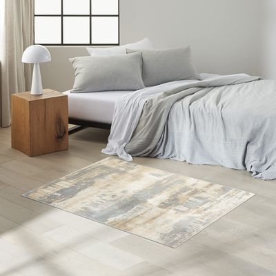 Calvin Klein Enchanting Ivory/Seaglass 3'2" x 5' Area Rug, Modern, Abstract, Easy Cleaning, Non Shedding, Bed Room, Living Room, Dining Room, Kitchen (3' x 5')