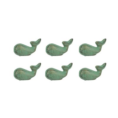 J.D. Yeatts Set of 6 Verdigris Green Cast Iron Whale Drawer Pulls Decorative Bathroom Cabinet Knobs, 1.5 x 2.5 x 1 x h