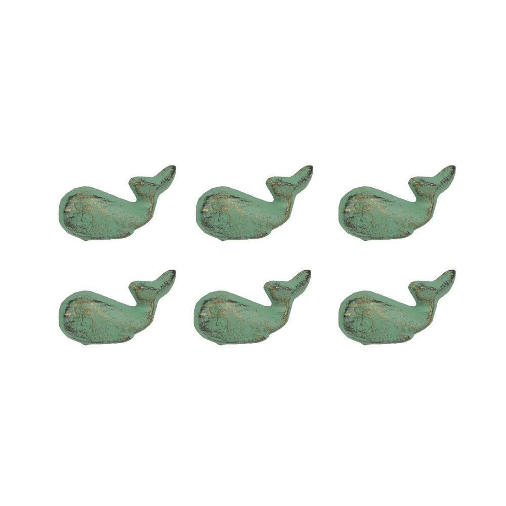 J.D. Yeatts Set of 6 Verdigris Green Cast Iron Whale Drawer Pulls Decorative Bathroom Cabinet Knobs, 1.5 x 2.5 x 1 x h