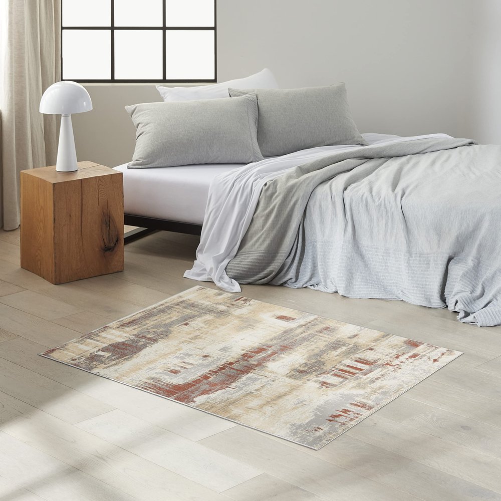 Calvin Klein Enchanting Grey/Rust 3'2" x 5' Area Rug, Modern, Abstract, Easy Cleaning, Non Shedding, Bed Room, Living Room, Dining Room, Kitchen (3' x 5')