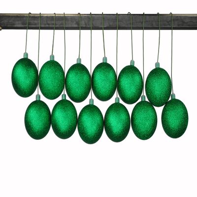 12 Pack 80mm 3" Green Glitter Ball Ornament with Wire