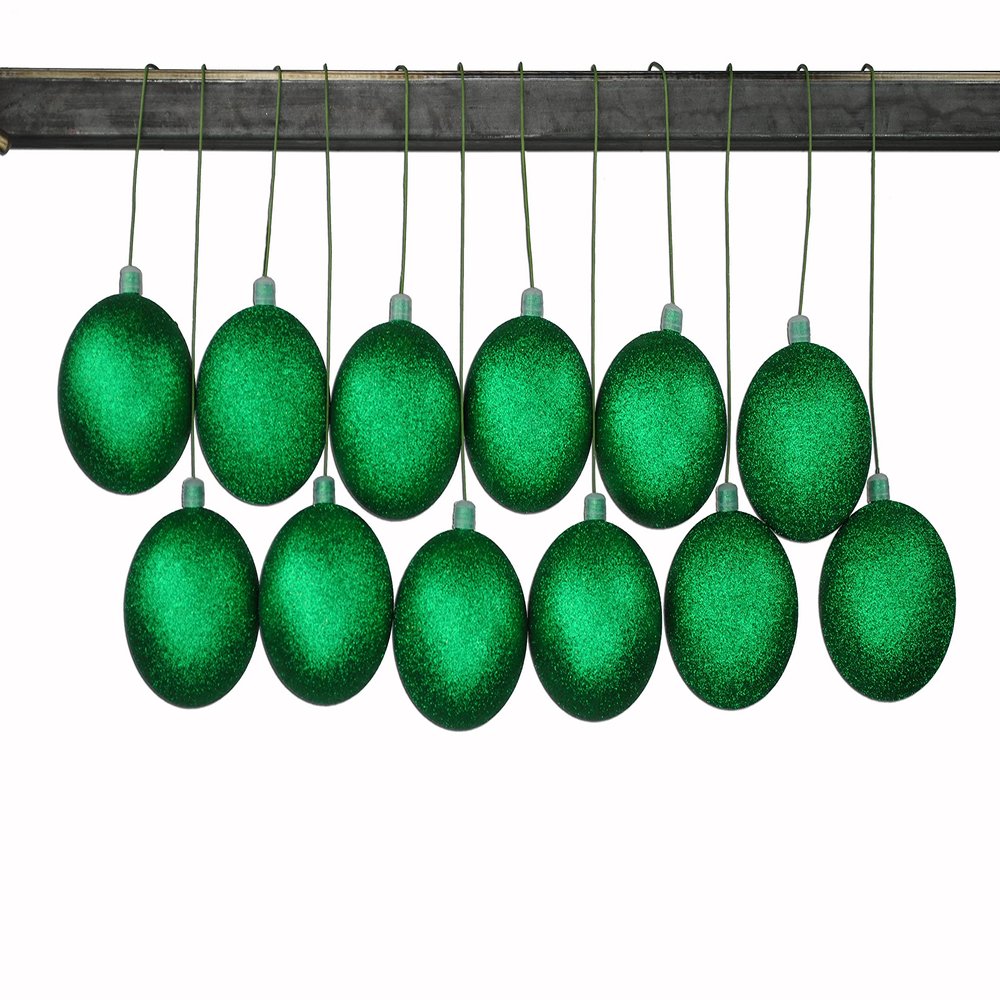12 Pack 80mm 3" Green Glitter Ball Ornament with Wire
