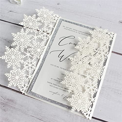 Cylallen 20 sets Snowflake Laser Cut Wedding Invitations Cards Bridal Shower Invitation Cards with ribbon,Birthday Invite Cover,Graduation Invite (Ivory, Only Invitation Cover)
