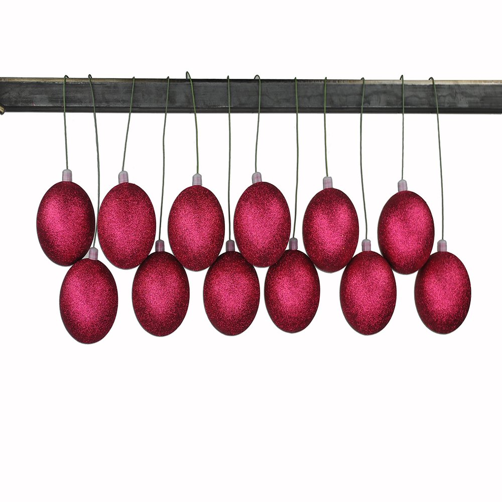 12 Pack 80mm 3" Burgundy Glitter Ball Ornament with Wire
