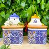 Alcoa Arte Portuguese Pottery Alcobaa Ceramic Decorative Salt Cellar with Lid for Kitchen (Yellow), 6inch x 4inch x 6.5inch h (L x W x H) (063) view 2