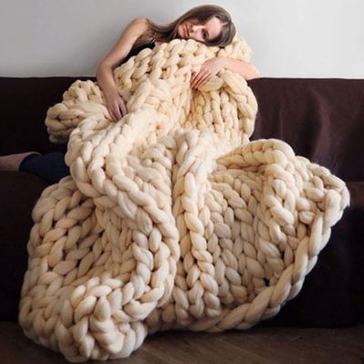 WANGPP Chunky Knit Blanket,Handmade Knit Blanket,Cosy Throw Blankets,Tightly Woven Warm and Comfortable,Arm Knit Blanket,Chunky Giant Knit Throw Blanket,for Bed,Sofa,Armchair Home Decor