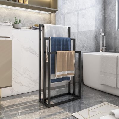 3 Tiers Black Metal Towel Rack,Freestanding Towel Holder for Bathroom