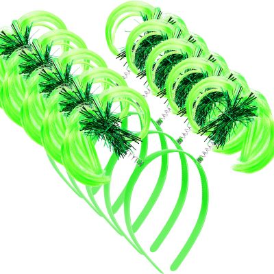 WILLBOND 6 Pcs Pom Pom Headbands Tinsel Wrapped Crazy Headwear Hair Accessories for Spirit Week Carnival Bachelorette(Green)
