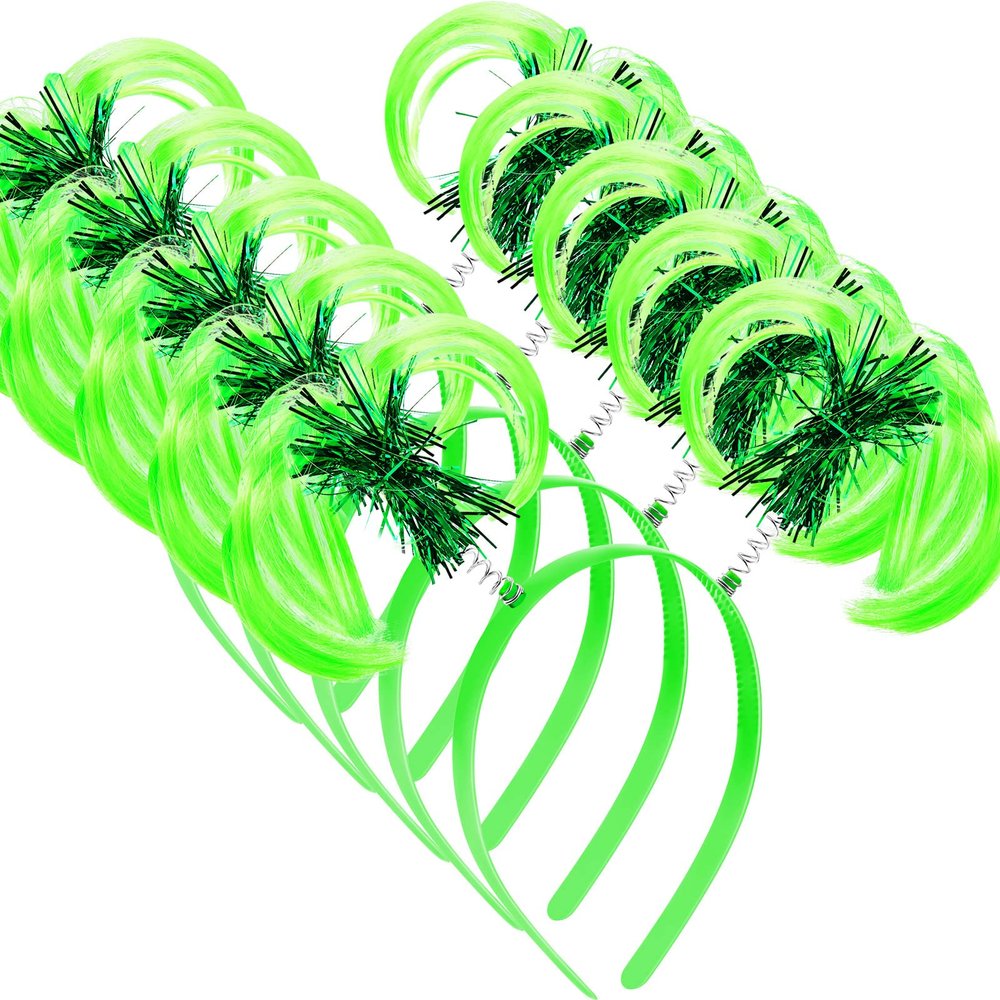WILLBOND 6 Pcs Pom Pom Headbands Tinsel Wrapped Crazy Headwear Hair Accessories for Spirit Week Carnival Bachelorette(Green)