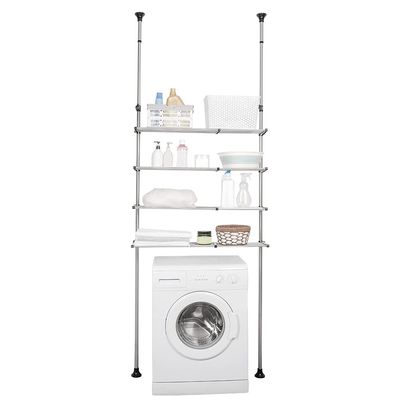 BAOYOUNI 4-Tier Expandable Laundry Shelf Over Toilet Washer Dryer Storage Rack Floor to Ceiling Bathroom Organizer Space Saver Tension Pole for Small Spaces, Black